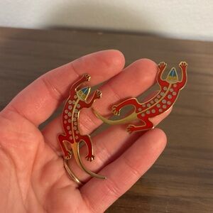 Vintage Laurel Burch Lizard Red Faux Gold Painted Post Earrings QUIRKY TEACHER